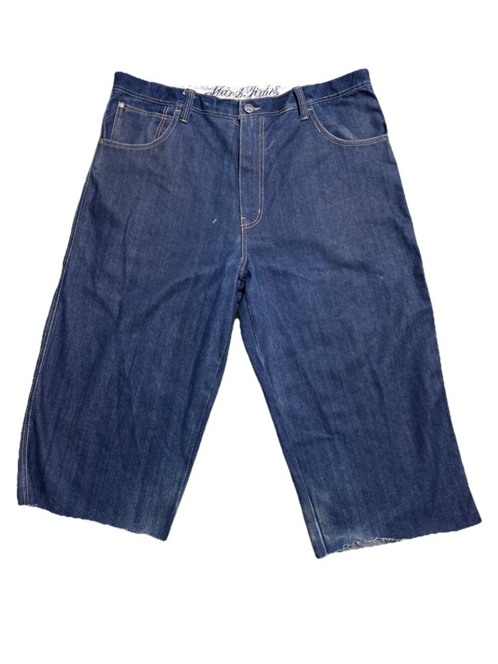 RAW BLUE Vintage Wide Leg Blue Jeans Cut To Shorts  RARE Harsh Times (40 X 21.5)
